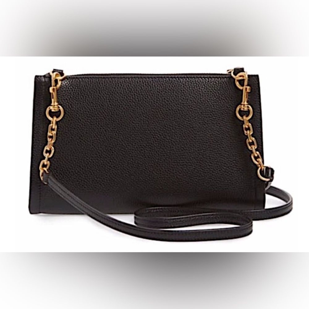 Tory Burch CARSON Black Leather Zip Top Crossbody Handbag Bag - Picture 3 of 13
